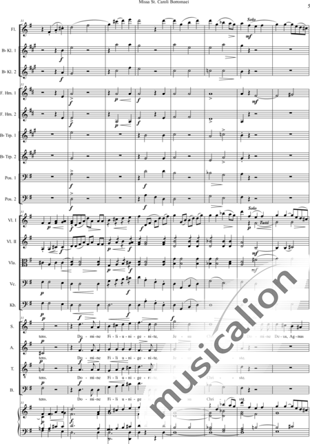 Filke, Max: Missa in G-Dur, St. Caroli Borromaei: Gloria - Solo>Sop/Bass+Chor>SATB+Violoncello+Flöte+KlarB2+[Pos2+HnF2+TrpB2]+Org+[Vl2+Vla+Kb]:5