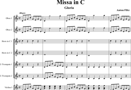Filtz, Johann Anton: Missa in C: Gloria - Coro>SATB+Ob2+[Cr2+Trp2]+Org+[Vl2+Vla+Cb]:0