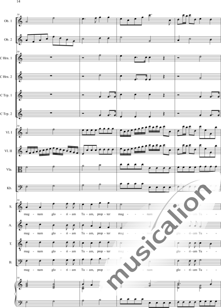 Filtz, Johann Anton: Missa in C: Gloria - Coro>SATB+Ob2+[Cr2+Trp2]+Org+[Vl2+Vla+Cb]:14