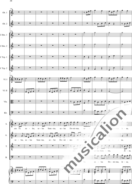 Filtz, Johann Anton: Missa in C: Gloria - Coro>SATB+Ob2+[Cr2+Trp2]+Org+[Vl2+Vla+Cb]:34