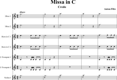 Filtz, Johann Anton: Missa in C: Credo - Solo>sop/alto/Ten+Coro>SATB+Ob2+[Cr2+Trp2]+Org+[Vl2+Vla+Cb]:0