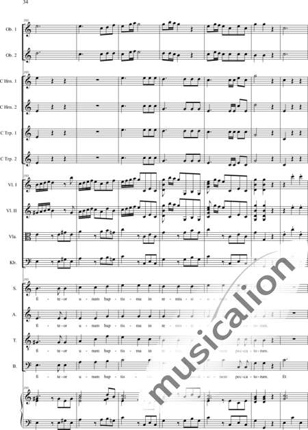 Filtz, Johann Anton: Missa in C: Credo - Solo>sop/alto/Ten+Coro>SATB+Ob2+[Cr2+Trp2]+Org+[Vl2+Vla+Cb]:34