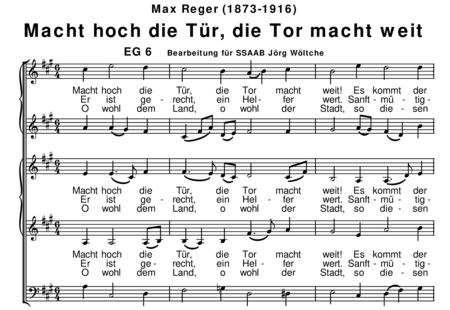Reger, Max: Macht hoch die Tür (chorale cantata) arr. - Choir>SSAAB:0