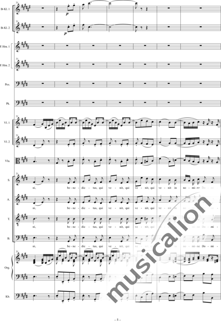 Führer, Robert
: Pastoralmesse A-Dur: Benedictus (Pastoral Mass A-major: Benedictus) - Solo>sop/alto+Coro>SATB+Clar2+[Cr2+Trb]+Tp+Org+[Vl2+Vla+Cb]:5