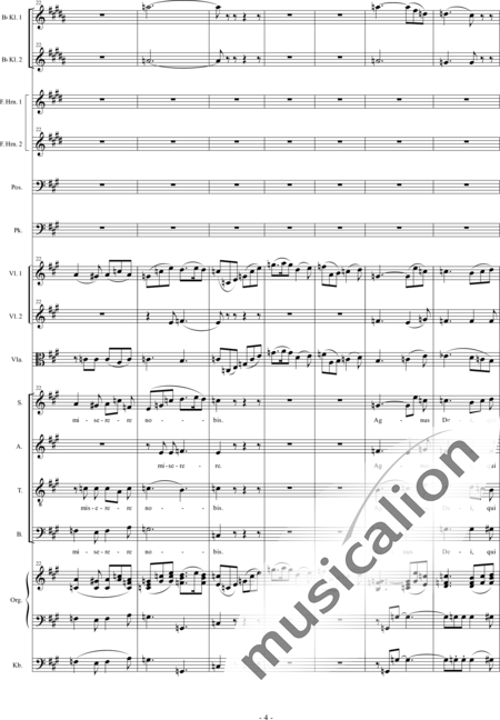 Führer, Robert
: Pastoralmesse A-Dur: Agnus Dei (Pastoral Mass A-major: Agnus Dei) - Solo>sop+Coro>SATB+Clar2+[Cr2+Trb]+Tp+Org+[Vl2+Vla+Cb]:4