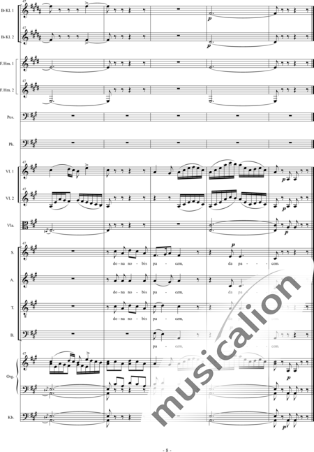 Führer, Robert
: Pastoralmesse A-Dur: Agnus Dei (Pastoral Mass A-major: Agnus Dei) - Solo>sop+Coro>SATB+Clar2+[Cr2+Trb]+Tp+Org+[Vl2+Vla+Cb]:8