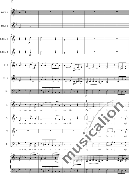 Führer, Robert: Missa 2 in F: Agnus Dei (Mass) - Choir>SATB+ClB2+HnF2+Org+[Vln2+Db]:2