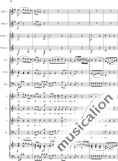 Führer, Robert: Missa 2 in F: Agnus Dei (Mass) - Choir>SATB+ClB2+HnF2+Org+[Vln2+Db]:4
