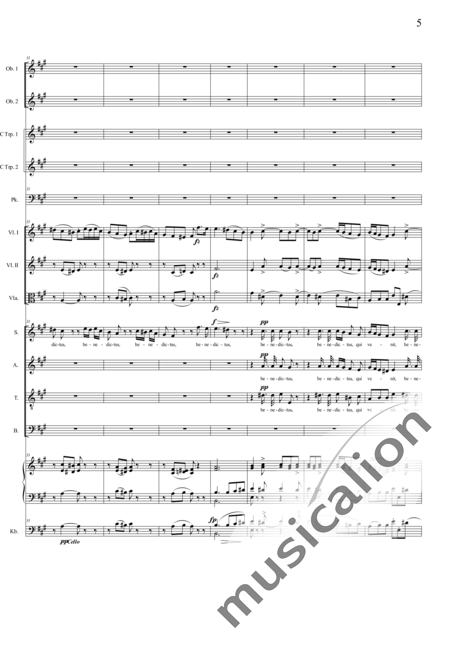 Führer, Robert: Preismesse in A: Benedictus - Solo>Sop/Alt/Ten/Bass+Chor>SATB+Ob2+TrpC2+Pk+Org+[Vl2+Vla+Kb]:5