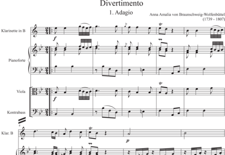 von Braunschweig-Wolfenbüttel, Anna Amalia: Divertimento in B: Satz 1: Adagio - Viola+Violoncello+Klarinette+Kl:0