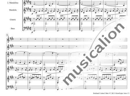 Gruber, Franz Xaver: Stille Nacht - Silent Night (Chimes/Flute/2Mand/Mandola/Guit/B) - Flute+Glockenspiel+[Mdl3+Gtr]+Db:1