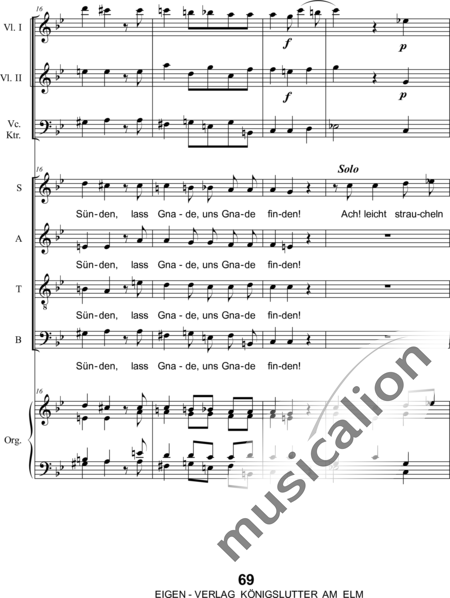Mozart, Wolfgang Amadeus: Allerbarmer höre, ach höre: Satz 5 Hear mercifully, oh hear: 5th movement) - Choir>SATB+Org+[Vln2+Vlc+Db]:5