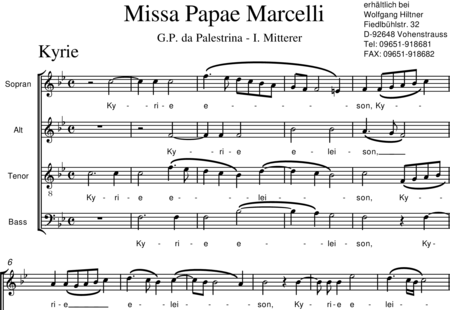 Palestrina, Giovanni Pierluigi da: Misa Papae Marcelli (Parte 1: Kyrie) - Coro>SATB:0