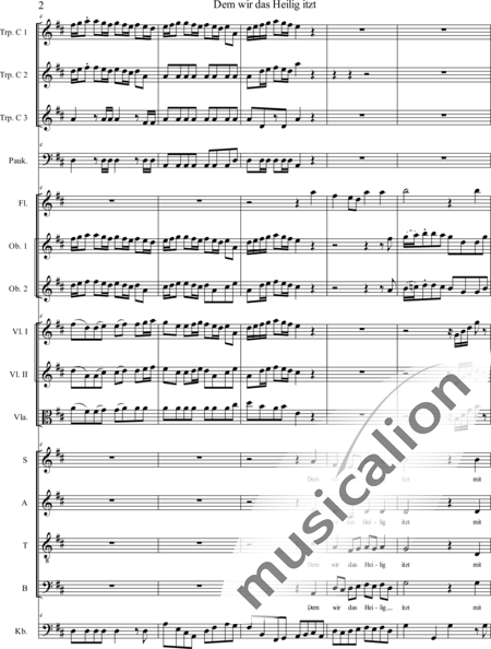 Bach, Johann Sebastian: Dem wir das Heilig itzt - Chor>SATB+[Fl+Ob2]+Trp3+Pk+[Vl2+Vla+Kb]:2