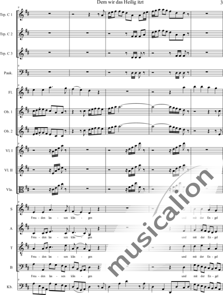 Bach, Johann Sebastian: Dem wir das Heilig itzt - Chor>SATB+[Fl+Ob2]+Trp3+Pk+[Vl2+Vla+Kb]:3