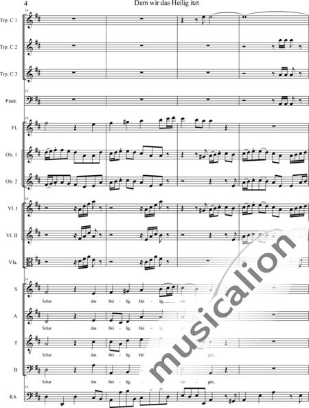 Bach, Johann Sebastian: Dem wir das Heilig itzt - Chor>SATB+[Fl+Ob2]+Trp3+Pk+[Vl2+Vla+Kb]:4