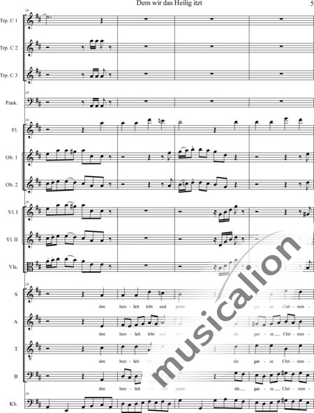 Bach, Johann Sebastian: Dem wir das Heilig itzt - Chor>SATB+[Fl+Ob2]+Trp3+Pk+[Vl2+Vla+Kb]:5