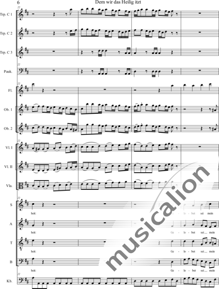 Bach, Johann Sebastian: Dem wir das Heilig itzt - Chor>SATB+[Fl+Ob2]+Trp3+Pk+[Vl2+Vla+Kb]:6