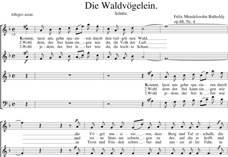Mendelssohn Bartholdy, Felix: Die Waldvögelein - Chor>SATB:0