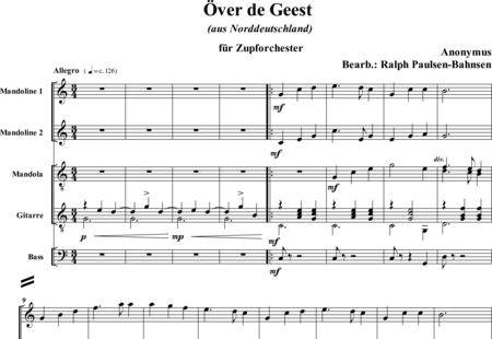 Anónimo, desconocido: Över de Geest - Mandolina 3+Guit.+Cb:0