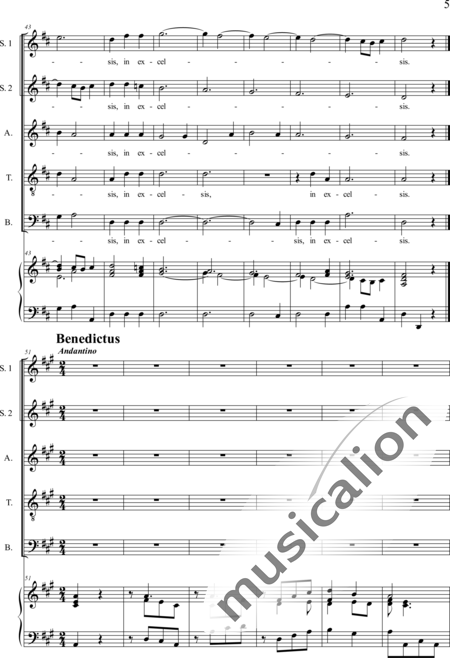 Galuppi, Baldassare: Missa in D: Sanctus (Music score for organ) - Coro>SSATB+Órgano:5