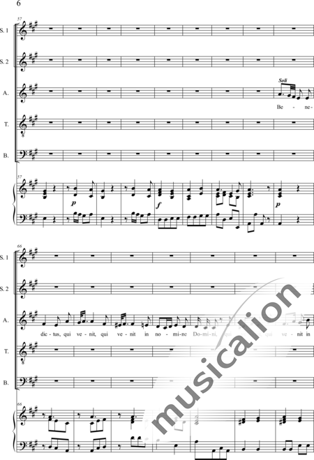 Galuppi, Baldassare: Missa in D: Sanctus (Music score for organ) - Coro>SSATB+Órgano:6