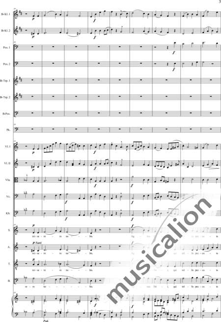 Gruber, Josef: Sankt Gregorius - Messe: Agnus Dei - Solo>Sop/Alt+Chor>SATB+KlarB2+[Pos3+TrpB2]+Pk+Org+[Vl2+Vla+Vc+Kb]:3