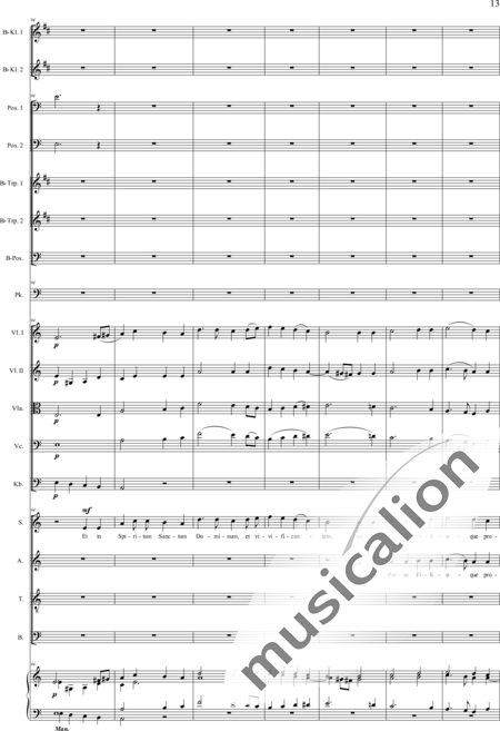 Gruber, Josef: Sankt Gregorius - Messe: Credo - Solo>Sop/Alt/Ten+Chor>SATB+KlarB2+[Pos3+TrpB2]+Pk+Org+[Vl2+Vla+Vc+Kb]:13