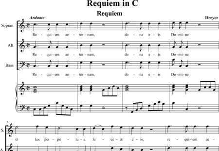 Dreyer, Johann Melchior: Requiem in C (Organ music score) - Solo>sop/alt/bass+Choir>SAB+Org:0