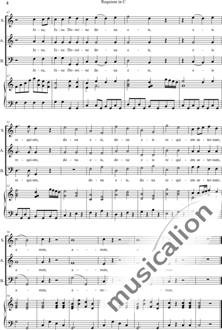 Dreyer, Johann Melchior: Requiem in C (Organ music score) - Solo>sop/alt/bass+Choir>SAB+Org:4