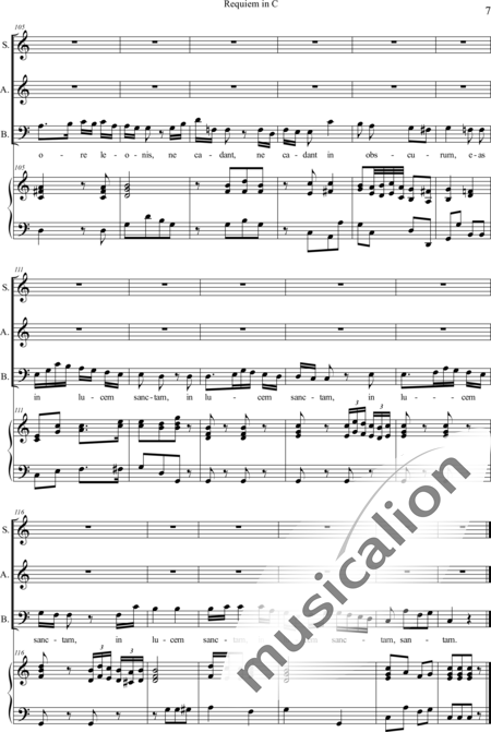 Dreyer, Johann Melchior: Requiem in C (Organ music score) - Solo>sop/alt/bass+Choir>SAB+Org:7