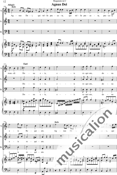 Dreyer, Johann Melchior: Requiem in C (Organ music score) - Solo>sop/alt/bass+Choir>SAB+Org:12