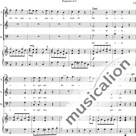 Dreyer, Johann Melchior: Requiem in C (Organ music score) - Solo>sop/alt/bass+Choir>SAB+Org:13