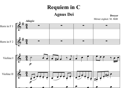 Dreyer, Johann Melchior: Requiem in C: Agnus Dei - Solo>sop+Choir>SAB+HnF2+Org+[Vln2+Db]:0