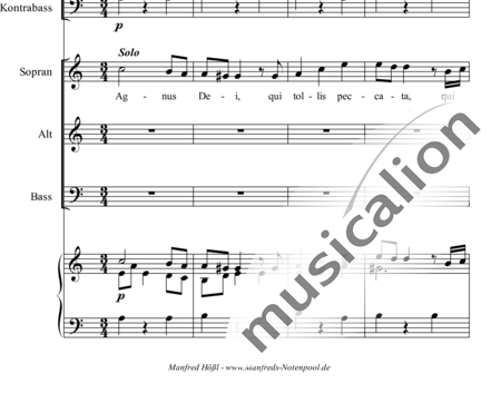 Dreyer, Johann Melchior: Requiem in C: Agnus Dei - Solo>sop+Choir>SAB+HnF2+Org+[Vln2+Db]:1