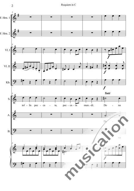 Dreyer, Johann Melchior: Requiem in C: Agnus Dei - Solo>sop+Choir>SAB+HnF2+Org+[Vln2+Db]:2