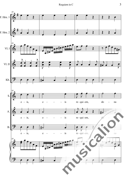 Dreyer, Johann Melchior: Requiem in C: Agnus Dei - Solo>sop+Choir>SAB+HnF2+Org+[Vln2+Db]:3