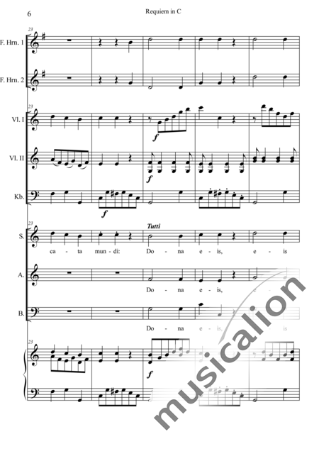 Dreyer, Johann Melchior: Requiem in C: Agnus Dei - Solo>sop+Choir>SAB+HnF2+Org+[Vln2+Db]:6