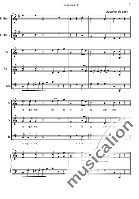 Dreyer, Johann Melchior: Requiem in C: Agnus Dei - Solo>sop+Choir>SAB+HnF2+Org+[Vln2+Db]:7