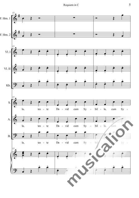 Dreyer, Johann Melchior: Requiem in C: Dies irae - Choir>SAB+HnF2+Org+[Vln2+Db]:5