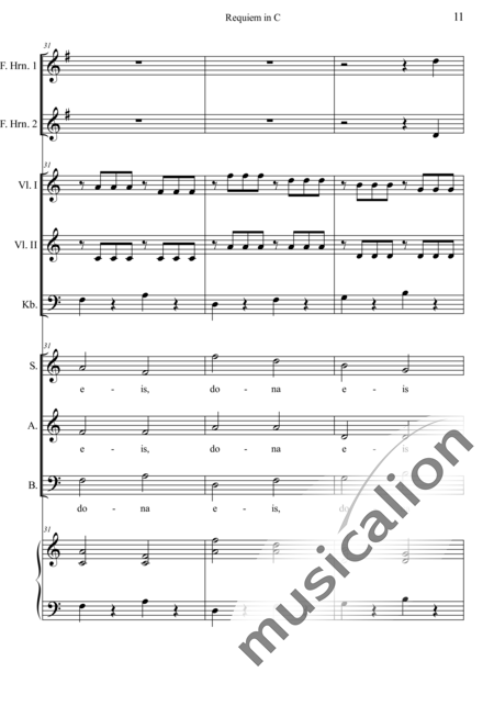 Dreyer, Johann Melchior: Requiem in C: Dies irae - Choir>SAB+HnF2+Org+[Vln2+Db]:11