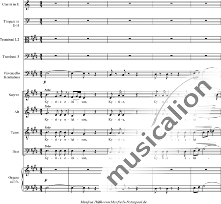 Drobisch, Carl Ludwig: Messe in E: Kyrie (Mass) - Solo>sop/alt/ten/bass+Choir>SATB+[Fl2+Ob2+Cl2+Bn2]+[Hn2+Tbn3]+Tmp+Org+[Vln2+Vla+Vlc+Db]:1