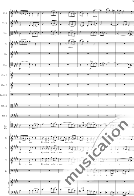 Drobisch, Carl Ludwig: Messe in E: Kyrie (Mass) - Solo>sop/alt/ten/bass+Choir>SATB+[Fl2+Ob2+Cl2+Bn2]+[Hn2+Tbn3]+Tmp+Org+[Vln2+Vla+Vlc+Db]:5