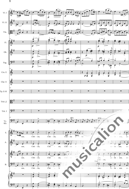 Drobisch, Carl Ludwig: Messe in E: Kyrie (Mass) - Solo>sop/alt/ten/bass+Choir>SATB+[Fl2+Ob2+Cl2+Bn2]+[Hn2+Tbn3]+Tmp+Org+[Vln2+Vla+Vlc+Db]:8
