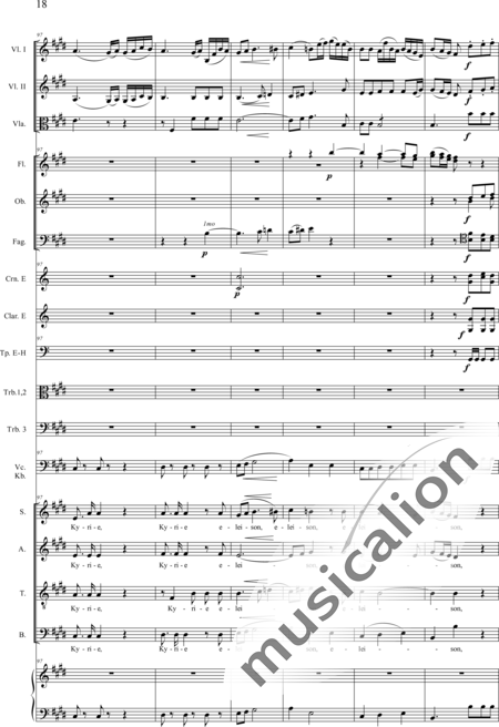 Drobisch, Carl Ludwig: Messe in E: Kyrie (Mass) - Solo>sop/alt/ten/bass+Choir>SATB+[Fl2+Ob2+Cl2+Bn2]+[Hn2+Tbn3]+Tmp+Org+[Vln2+Vla+Vlc+Db]:18