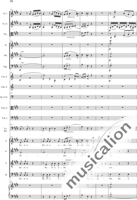 Drobisch, Carl Ludwig: Messe in E: Kyrie (Mass) - Solo>sop/alt/ten/bass+Choir>SATB+[Fl2+Ob2+Cl2+Bn2]+[Hn2+Tbn3]+Tmp+Org+[Vln2+Vla+Vlc+Db]:26