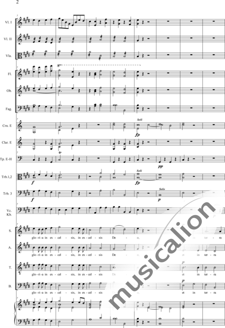 Drobisch, Carl Ludwig: Messe in E: Gloria - Solo>Sop/Alt/Ten/Bass+Chor>SATB+Posaune 2+[Fl2+Ob2+Klar2+Fg2]+[Pos+Hn2]+Pk+Org+[Vl2+Vla+Vc+Kb]:2