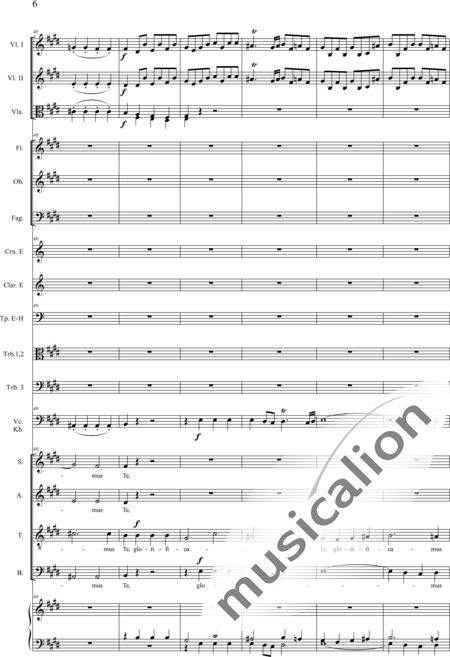 Drobisch, Carl Ludwig: Messe in E: Gloria - Solo>Sop/Alt/Ten/Bass+Chor>SATB+Posaune 2+[Fl2+Ob2+Klar2+Fg2]+[Pos+Hn2]+Pk+Org+[Vl2+Vla+Vc+Kb]:6