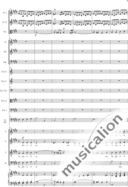 Drobisch, Carl Ludwig: Messe in E: Gloria - Solo>Sop/Alt/Ten/Bass+Chor>SATB+Posaune 2+[Fl2+Ob2+Klar2+Fg2]+[Pos+Hn2]+Pk+Org+[Vl2+Vla+Vc+Kb]:7