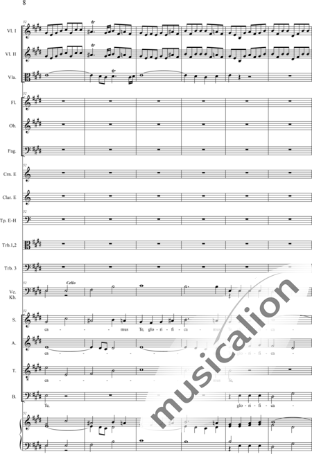 Drobisch, Carl Ludwig: Messe in E: Gloria - Solo>Sop/Alt/Ten/Bass+Chor>SATB+Posaune 2+[Fl2+Ob2+Klar2+Fg2]+[Pos+Hn2]+Pk+Org+[Vl2+Vla+Vc+Kb]:8